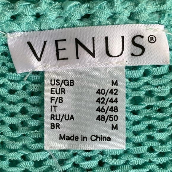 VENUS TURQUOISE KNIT SWEATER WITH CROCHETED FRINGE. WOMEN’S SIZE MEDIUM - Picture 7 of 9